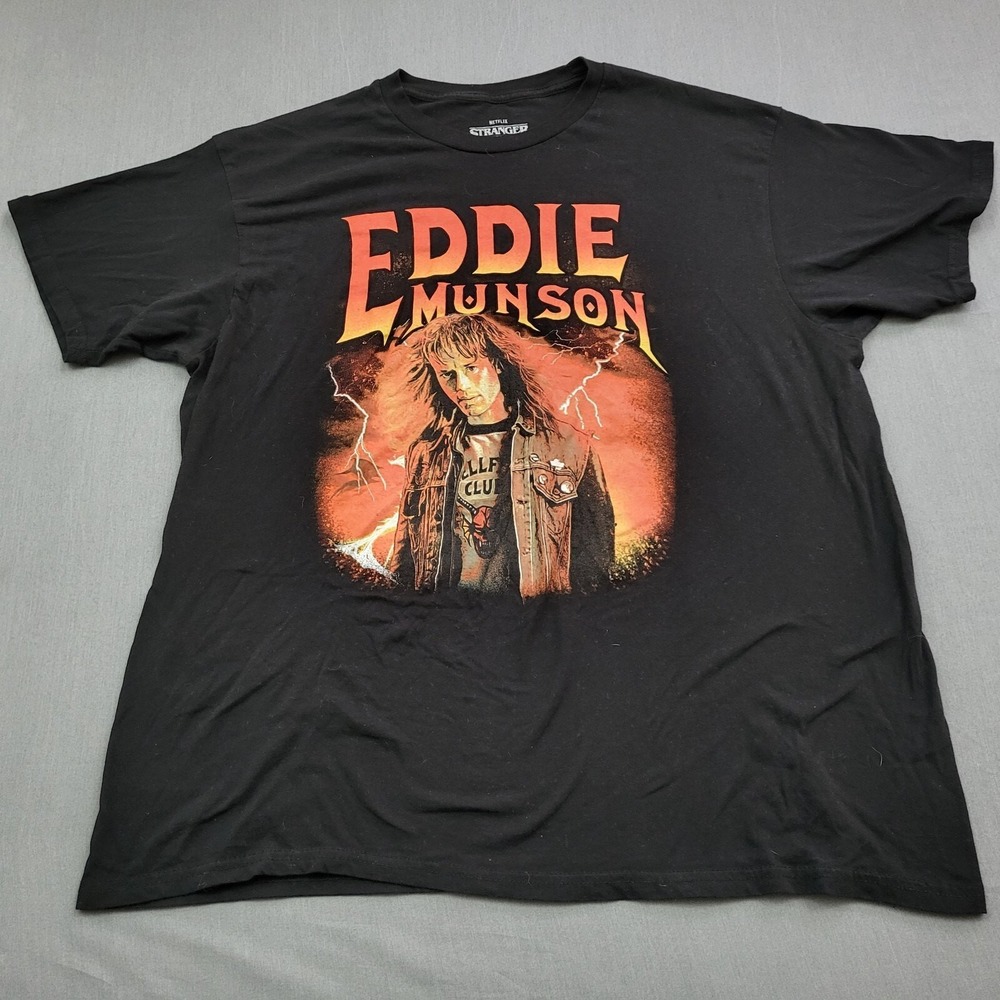 Stranger Things Eddie Munson Graphic T-Shirt Mens XL Black Netflix Hellfire Club